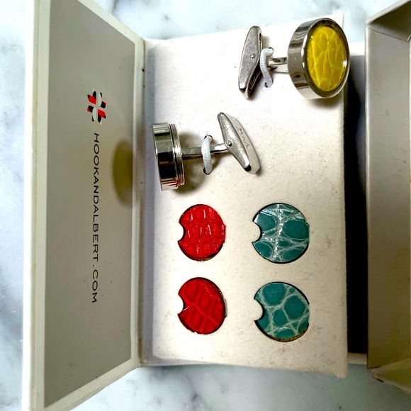 HOOK & ALBERT amazing cufflinks have interchangeable alligator 3 color inserts! - Picture 3 of 3